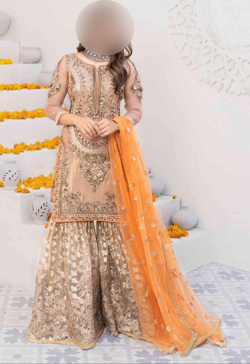 Khuda Buksh Heavy Embroidered Maisoori with Net Dupatta & Lehnga Unstitched SH192