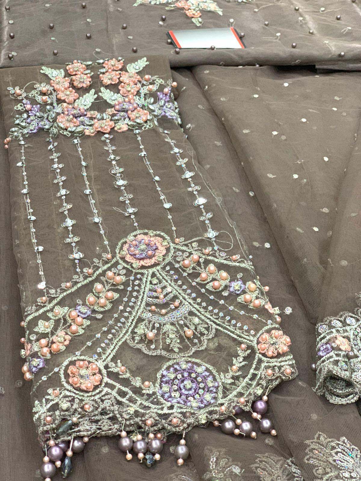 Maria B Exclusive Heavy Embroidered Net Saree with Silk Petticoat Unstitched UP198