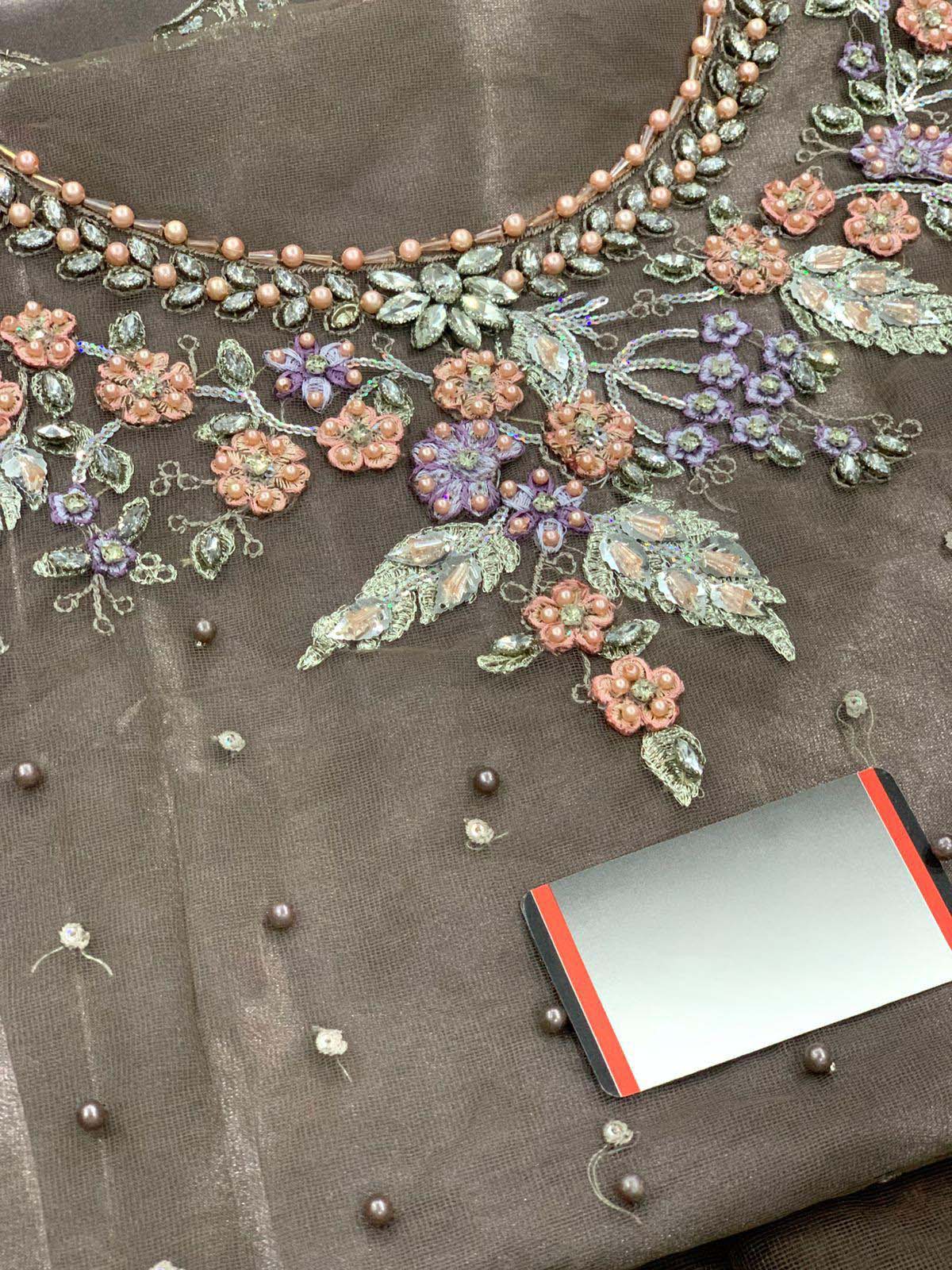 Maria B Exclusive Heavy Embroidered Net Saree with Silk Petticoat Unstitched UP198