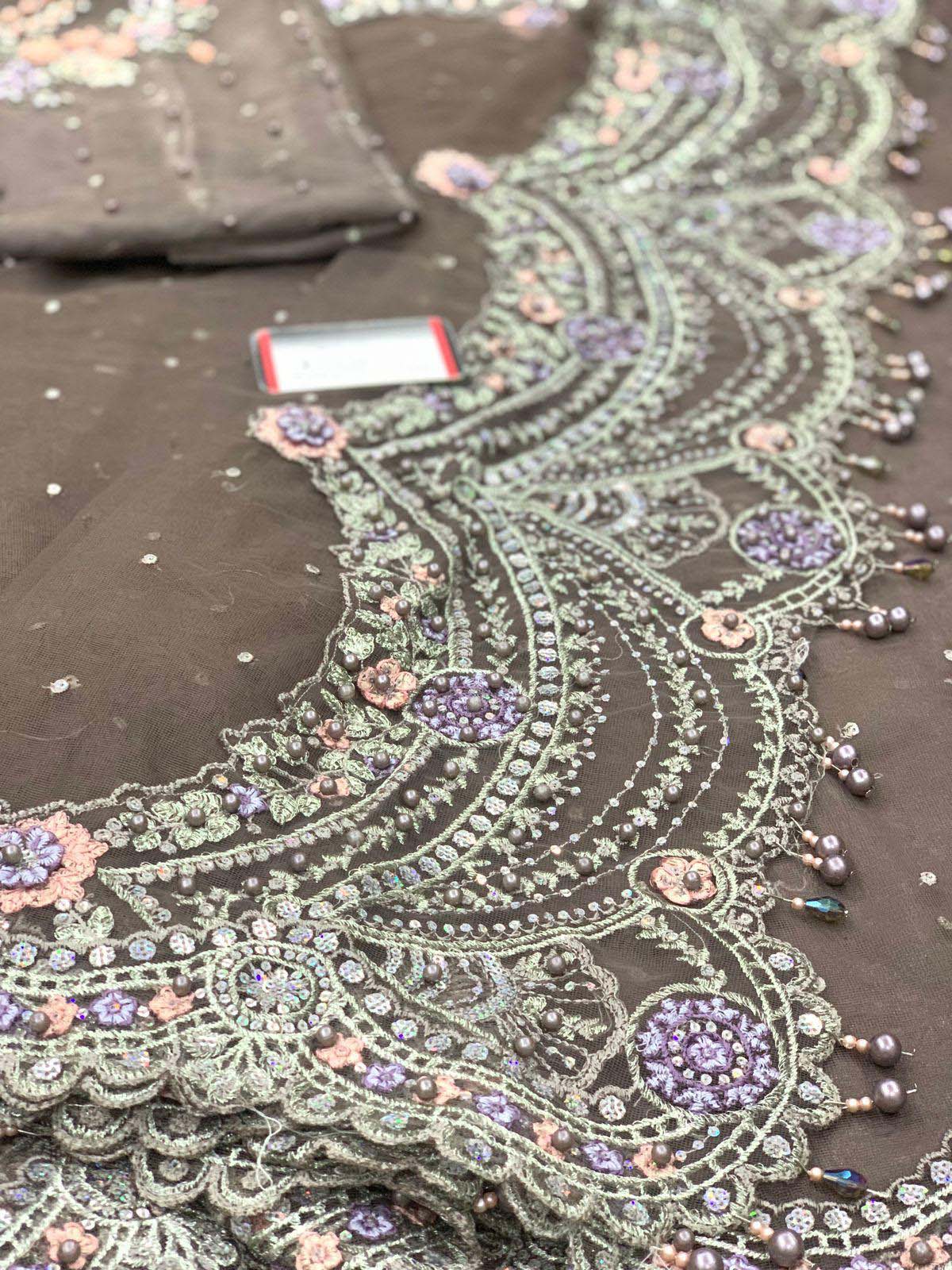 Maria B Exclusive Heavy Embroidered Net Saree with Silk Petticoat Unstitched UP198