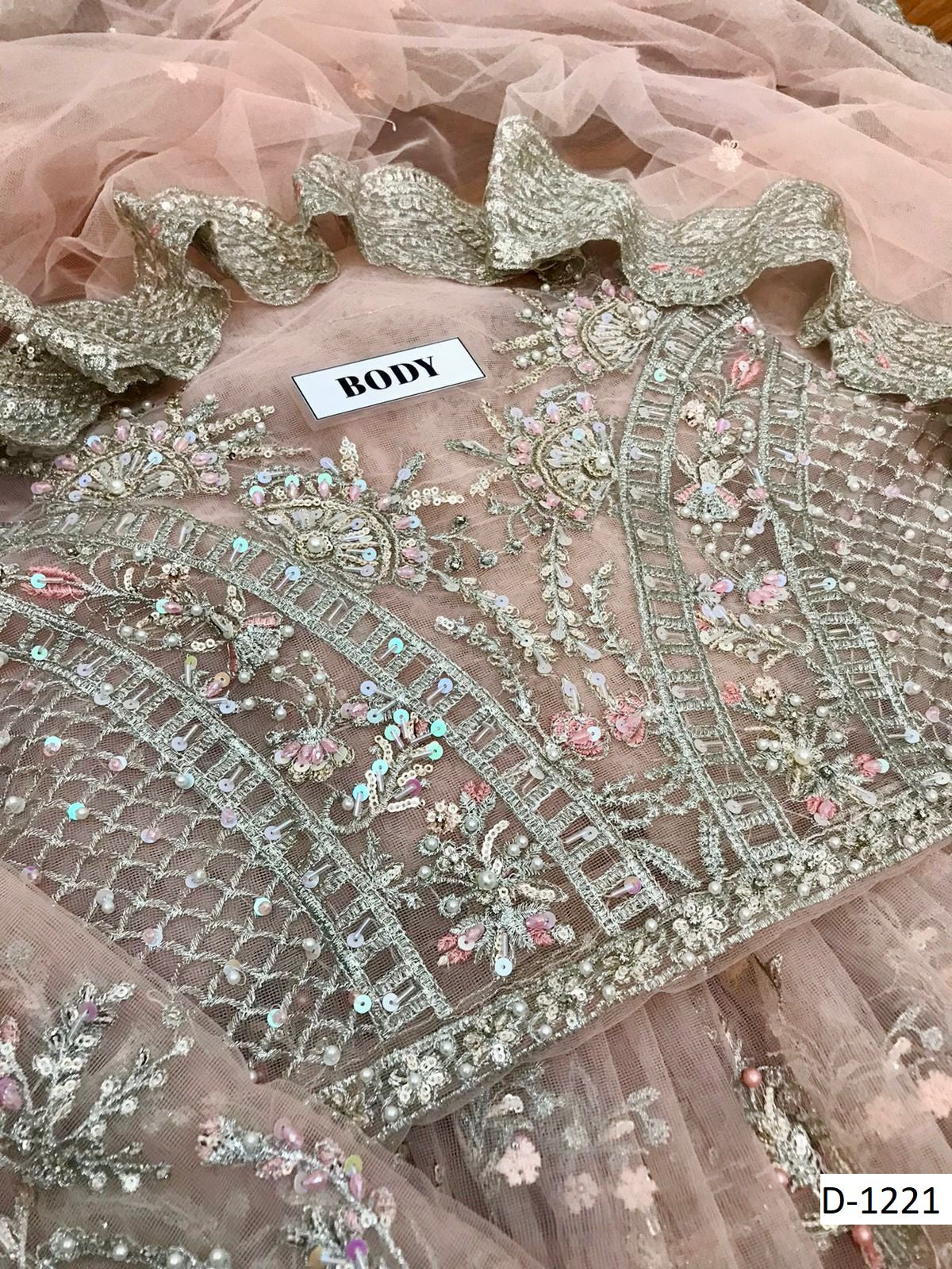 Maria B Luxury Net Frock 3-Piece with Heavy Embroidered Dupatta Unstitched UP203