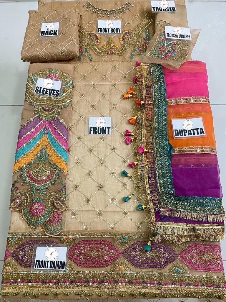 Maria B Luxury Organza Frock 3-Piece with Heavy Embroidered Dupatta Unstitched UP201