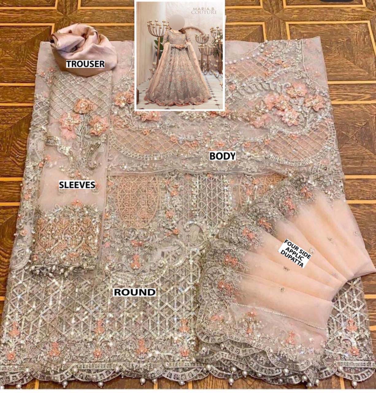 Maria B Couture Luxury Net Maxi 3-Piece with Embroidered Dupatta & Silk Trouser Unstitched UP227