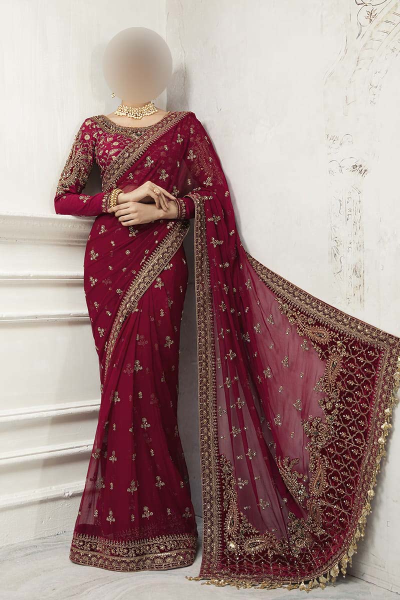 Maria B Wedding Collection Saree Heavy Embroidered Net Saree UP27
