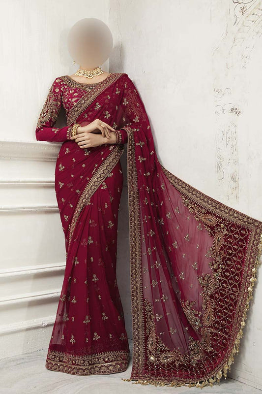Maria B Wedding Collection Saree Heavy Embroidered Net Saree UP27