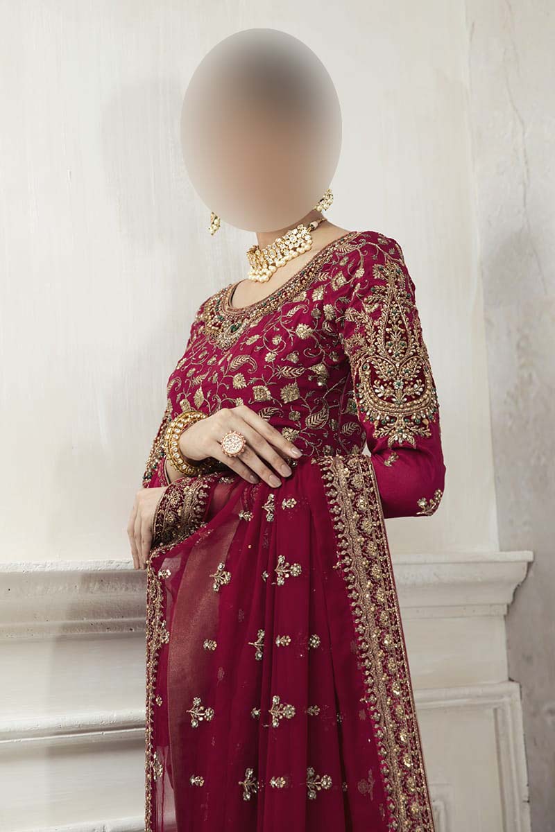 Maria B Wedding Collection Saree Heavy Embroidered Net Saree UP27