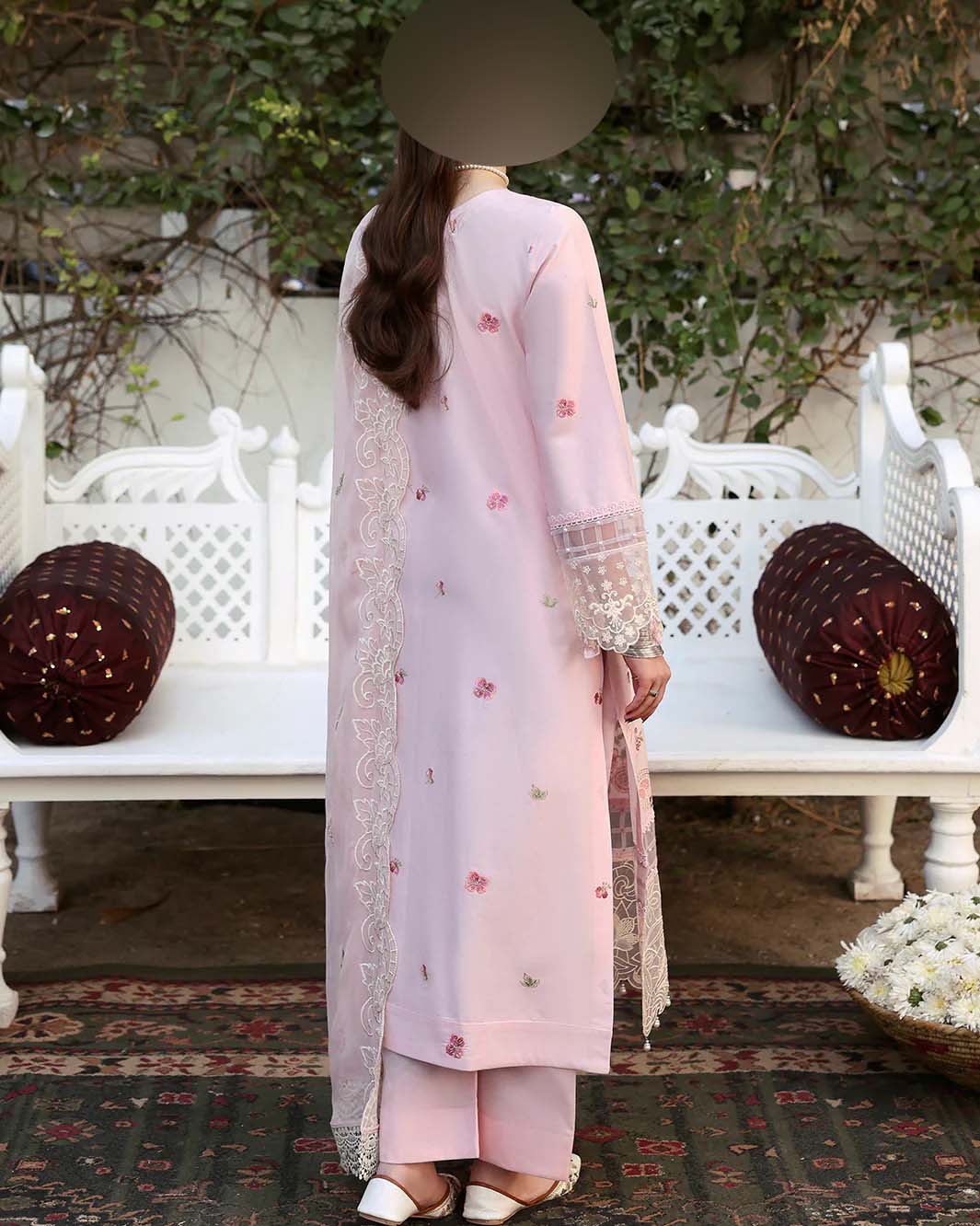 Mahnur Chikankari Cotton 3-Piece Unstitched Suit with Organza Dupatta KSA71