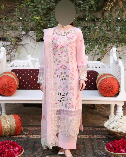 Mahnur Chikankari Cotton 3-Piece Unstitched Suit with Organza Dupatta KSA71