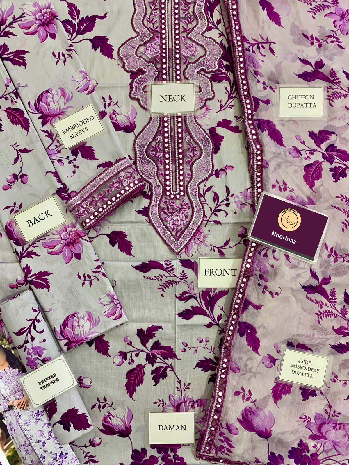 Aneelas Printed Lawn 3-Piece suite & Sequence Embroidery Unstitched UP15