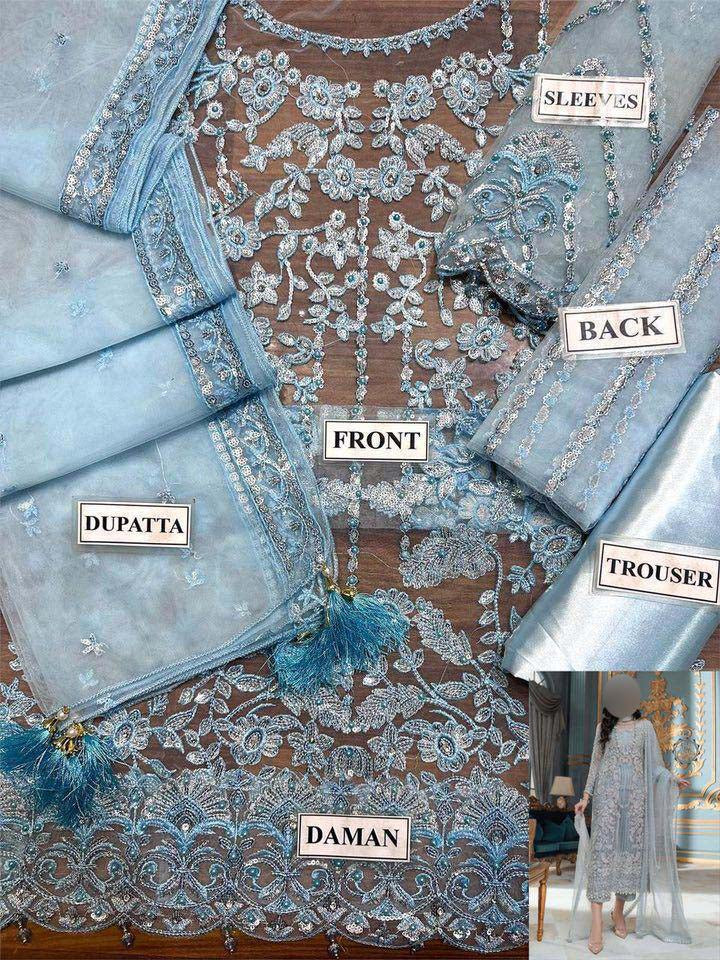 Luxury Net 3-Piece Suit with Embroidered Dupatta & Satin Silk Trouser Unstitched UP217