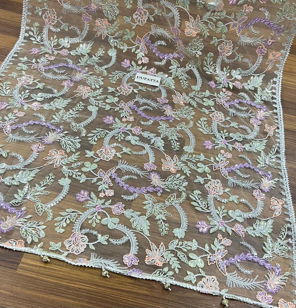 Zarif Luxury 3-Piece Embroidered Net Suit with Net Dupatta Unstitched SH357