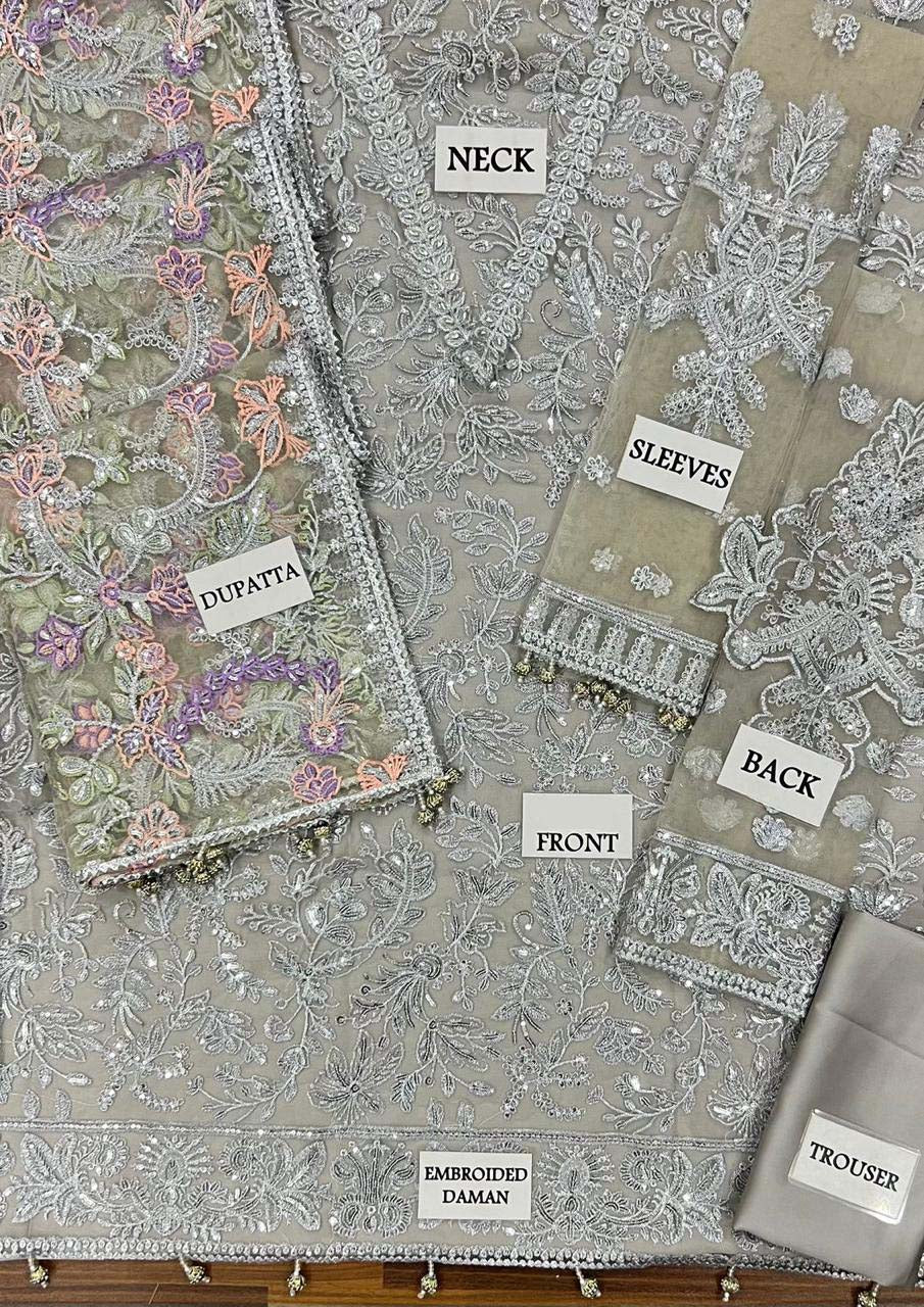 Zarif Luxury 3-Piece Embroidered Net Suit with Net Dupatta Unstitched SH357