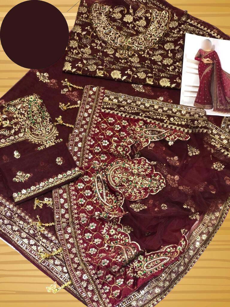 Maria B Wedding Collection Saree Heavy Embroidered Net Saree UP27