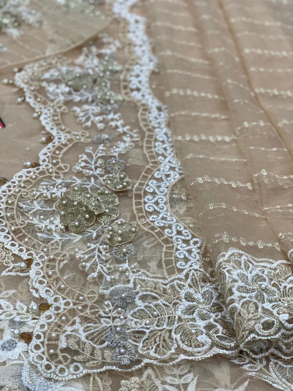 Maria B Luxury Heavy Embroidered Net Saree with Silk Petticoat Unstitched UP204