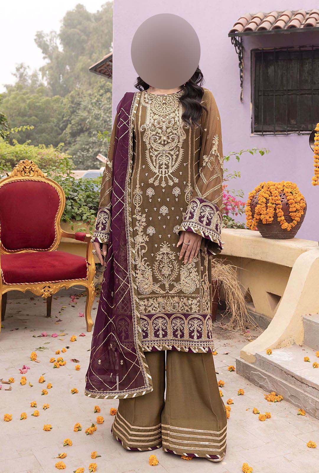 Adan Libaas Heavy Embroidered Chiffon 3-Piece Suite Unstitched UP130
