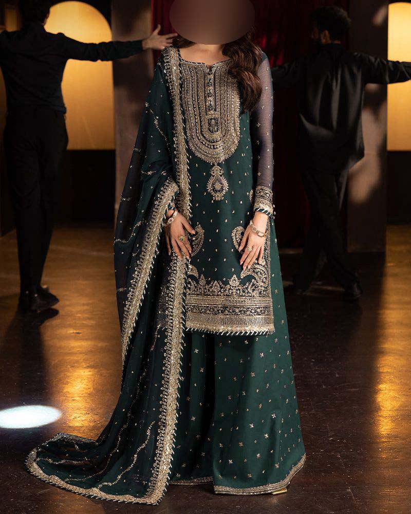 Asim Jofa Chiffon Heavy Embroidered Gharara 3-Piece Stitched Suit UP253