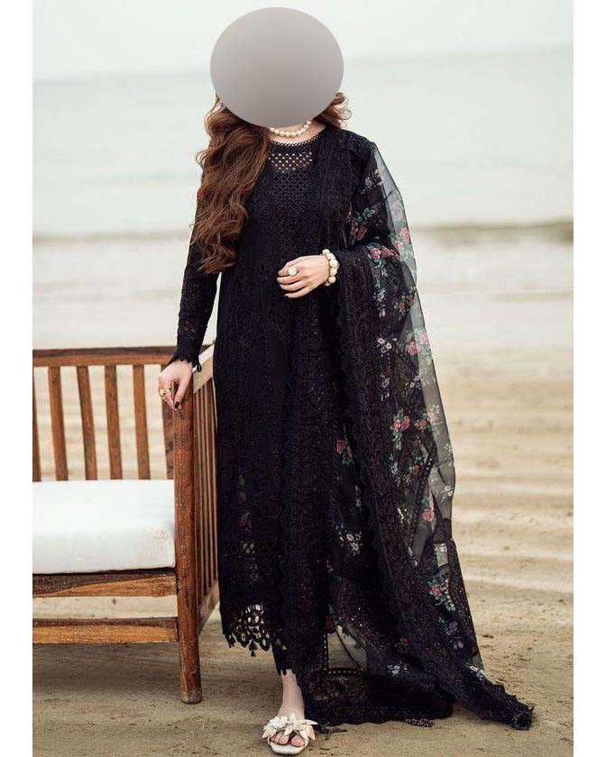 Nureh Luxury Chikankari Lawn 3-Piece with Embroidered Organza Dupatta Unstitched KSU61