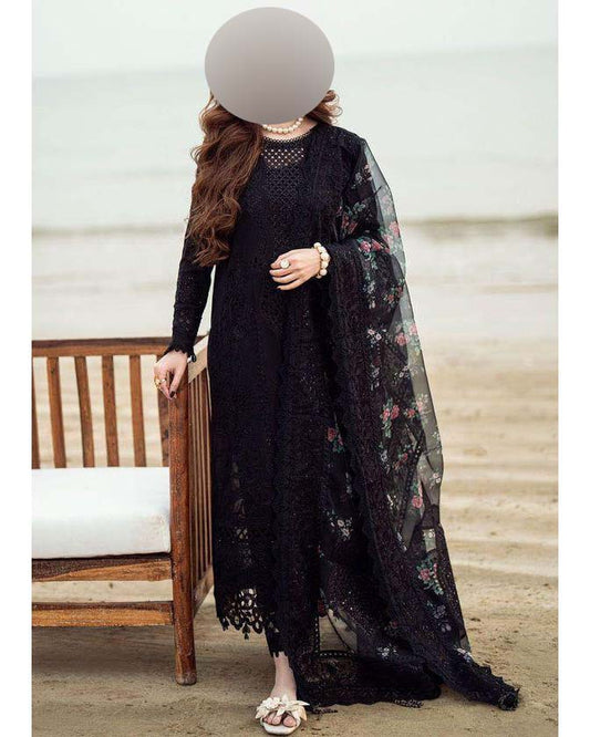 Nureh Luxury Chikankari Lawn 3-Piece with Embroidered Organza Dupatta Unstitched KSU61