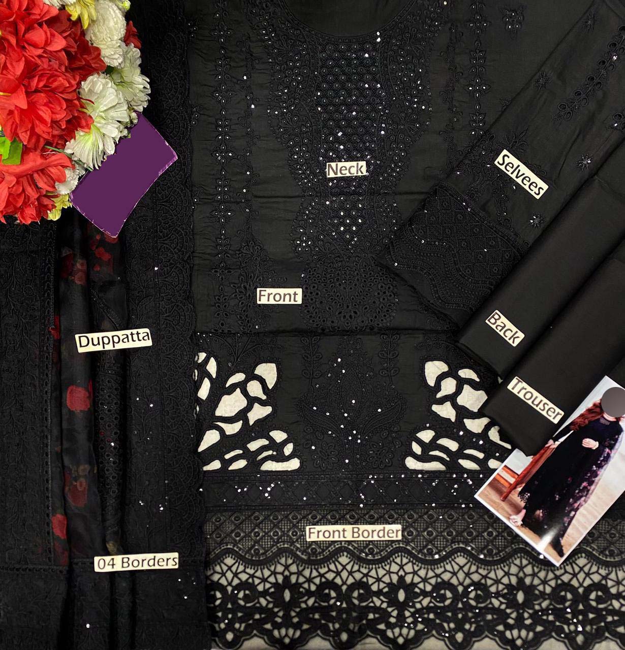 Nureh Luxury Chikankari Lawn 3-Piece with Embroidered Organza Dupatta Unstitched KSU61
