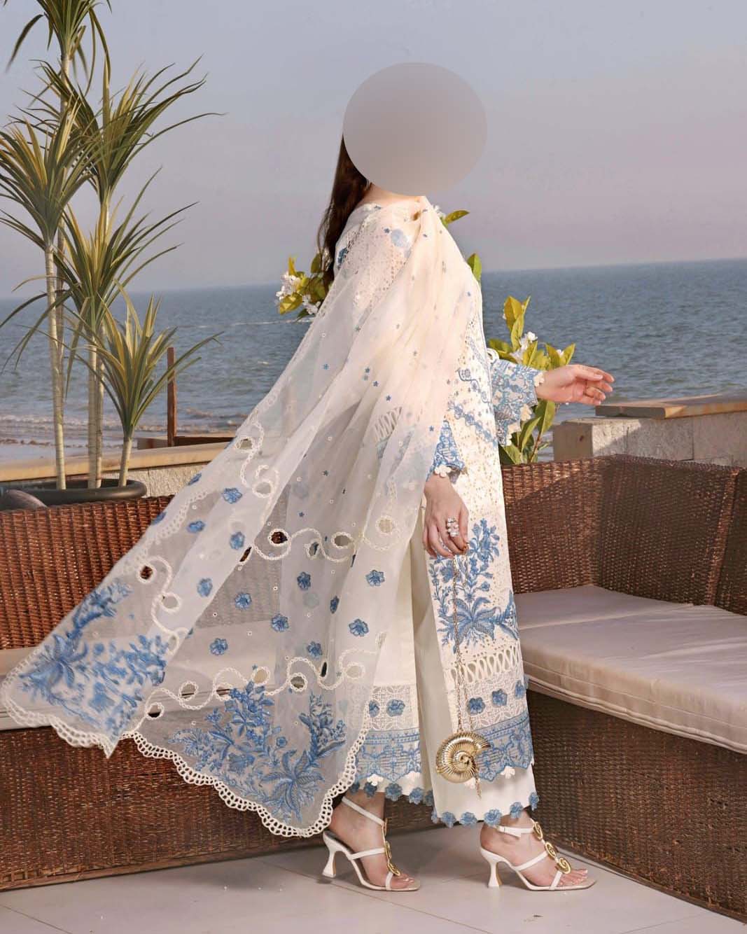 Aneelas Luxury Lawn 3-Piece with Heavy Embroidered Khaadi Net Dupatta Unstitched DPS62
