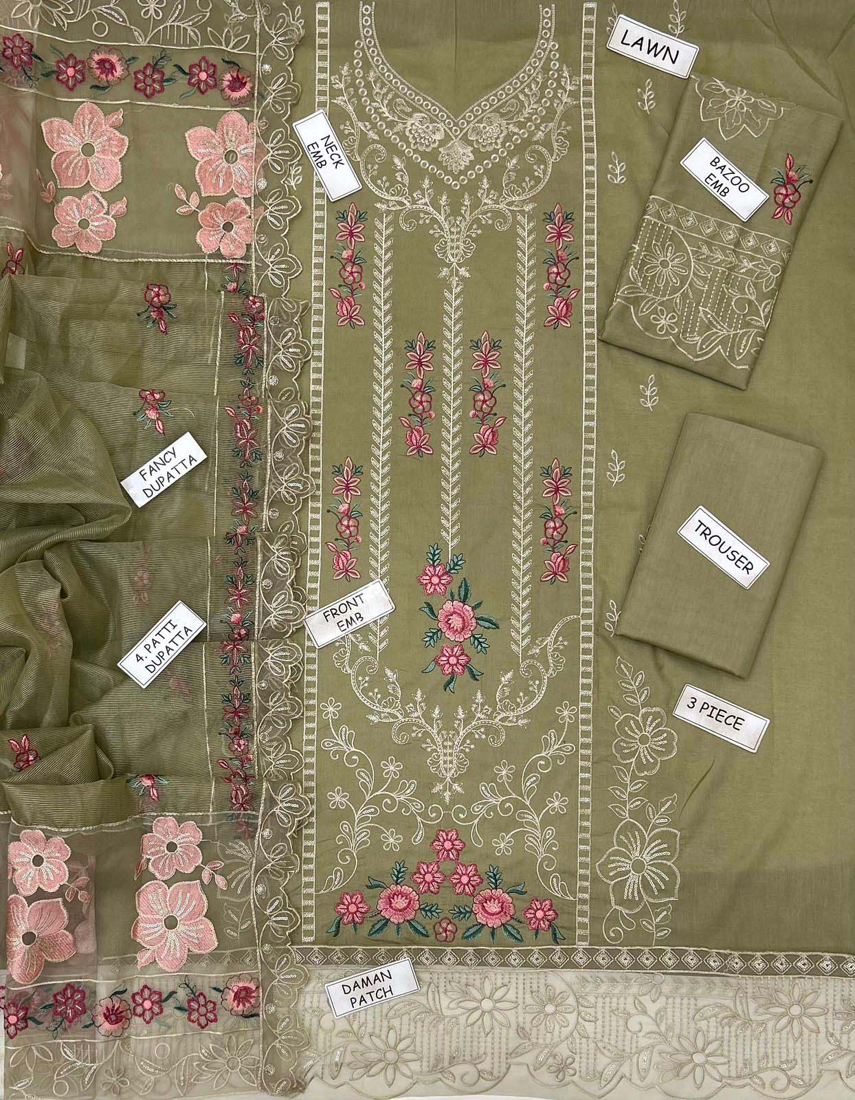 Aneela’s Heavy Embroidered Lawn 3-Piece with Cotton Net Dupatta Unstitched DPS70