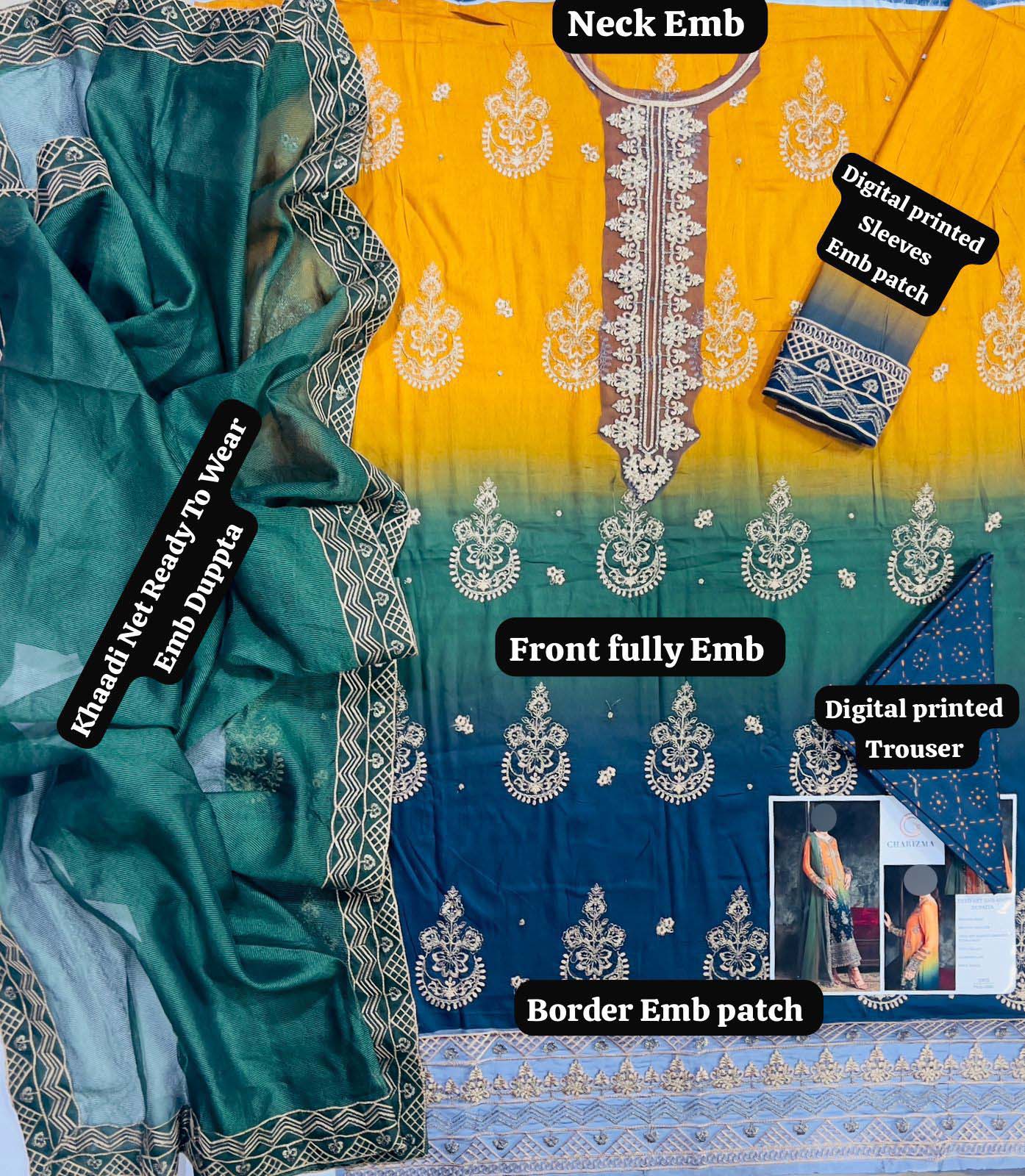 Charizma Digital Printed Lawn 3-Piece with Khaadi Net Dupatta Unstitched DPS93