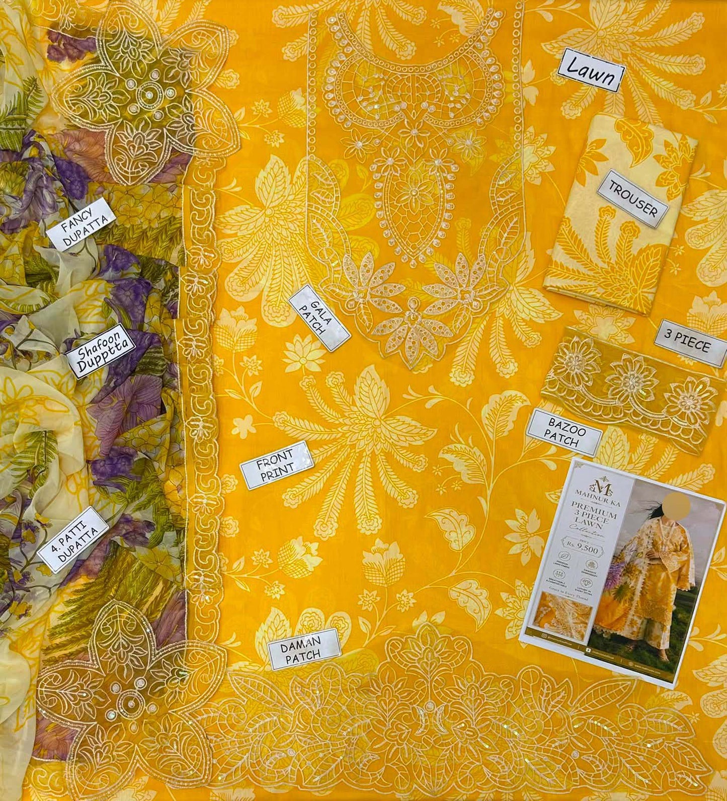 Mahnur Digital Printed Lawn 3-Piece with Chiffon Dupatta Unstitched DPS102