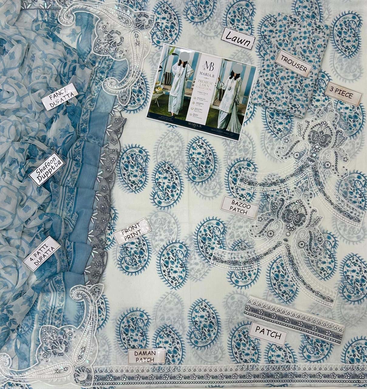 Maria B Digital Printed Lawn 3-Piece with Chiffon Dupatta Unstitched DPS101