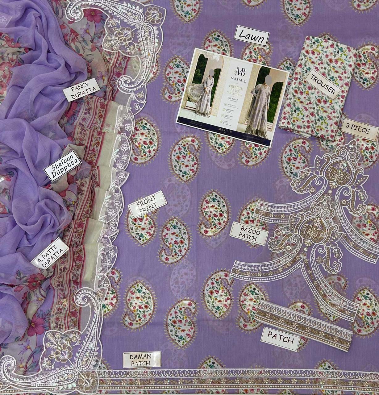 Maria B Digital Printed Lawn 3-Piece with Chiffon Dupatta Unstitched 2DPS101