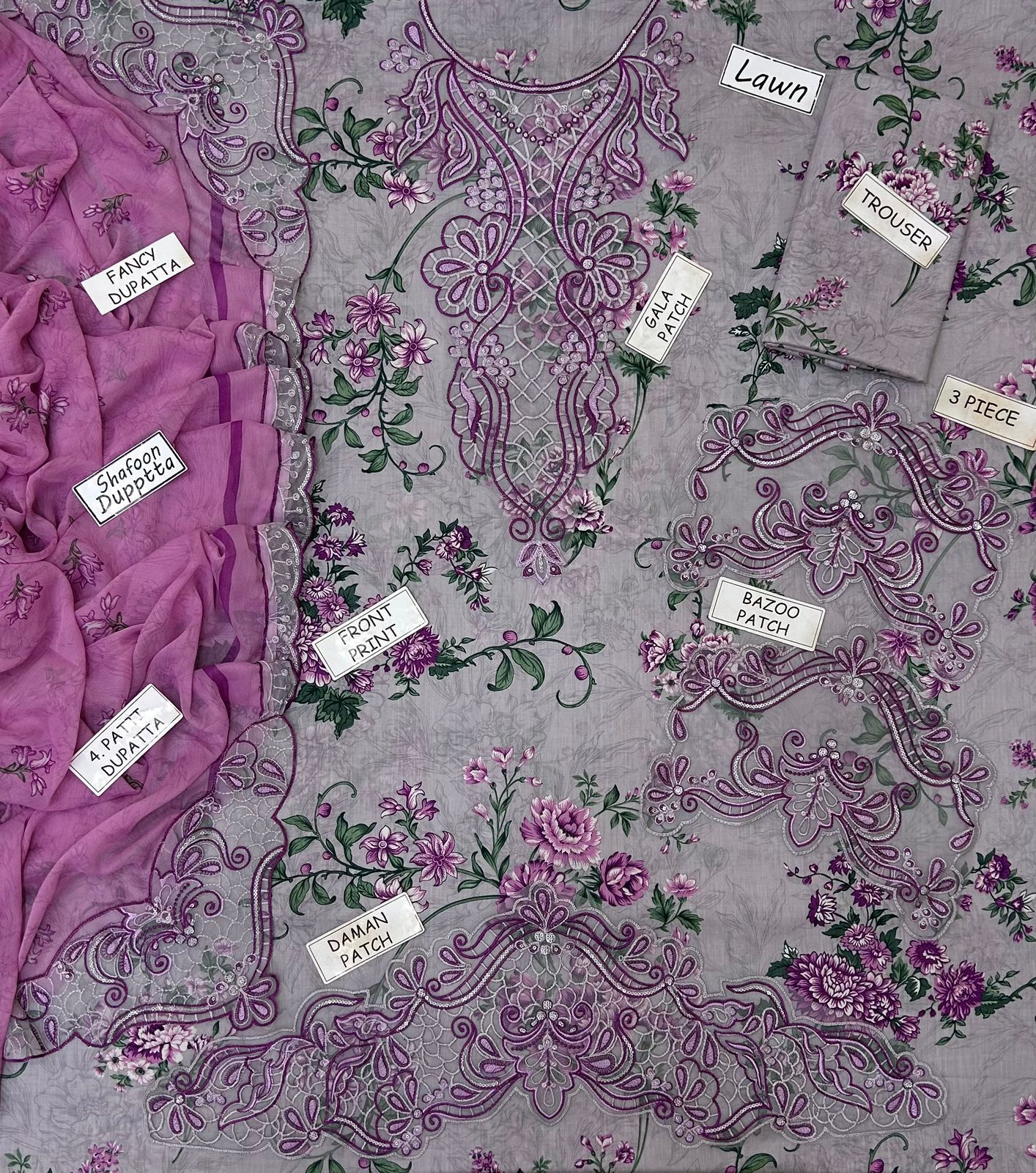 Nureh Digital Printed Lawn 3-Piece with Chiffon Dupatta Unstitched PD100