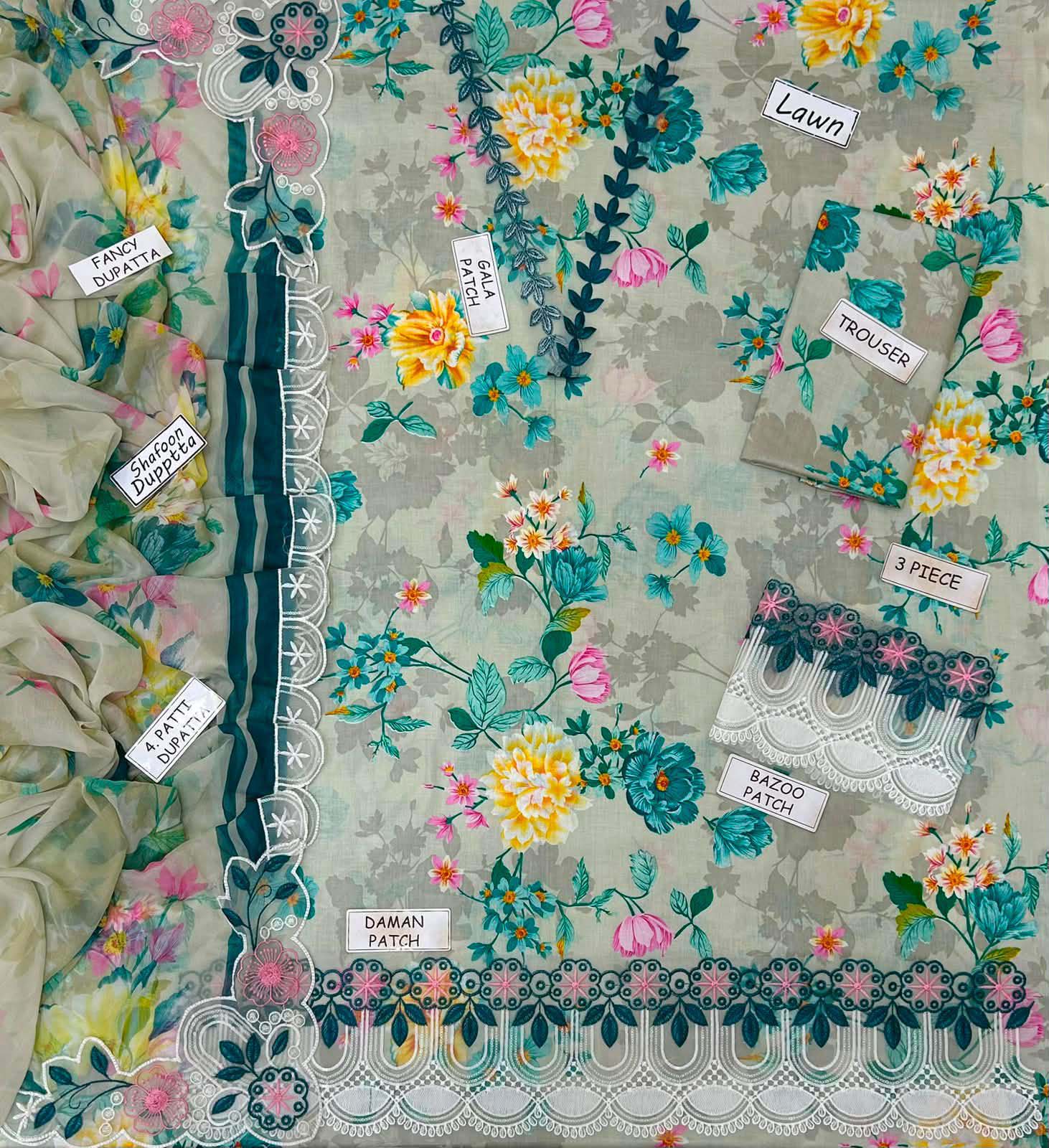 Aneela Digital Printed Lawn 3-Piece with Ready-to-Wear Chiffon Dupatta Unstitched DPS98