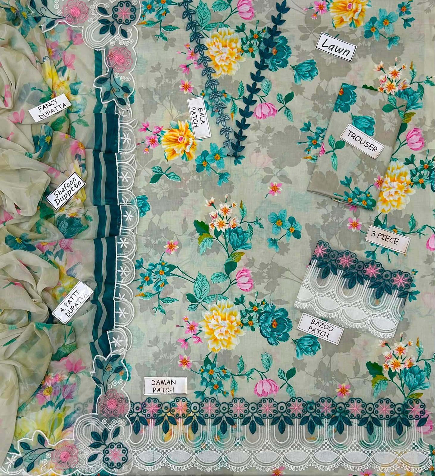 Aneela Digital Printed Lawn 3-Piece with Ready-to-Wear Chiffon Dupatta Unstitched DPS98