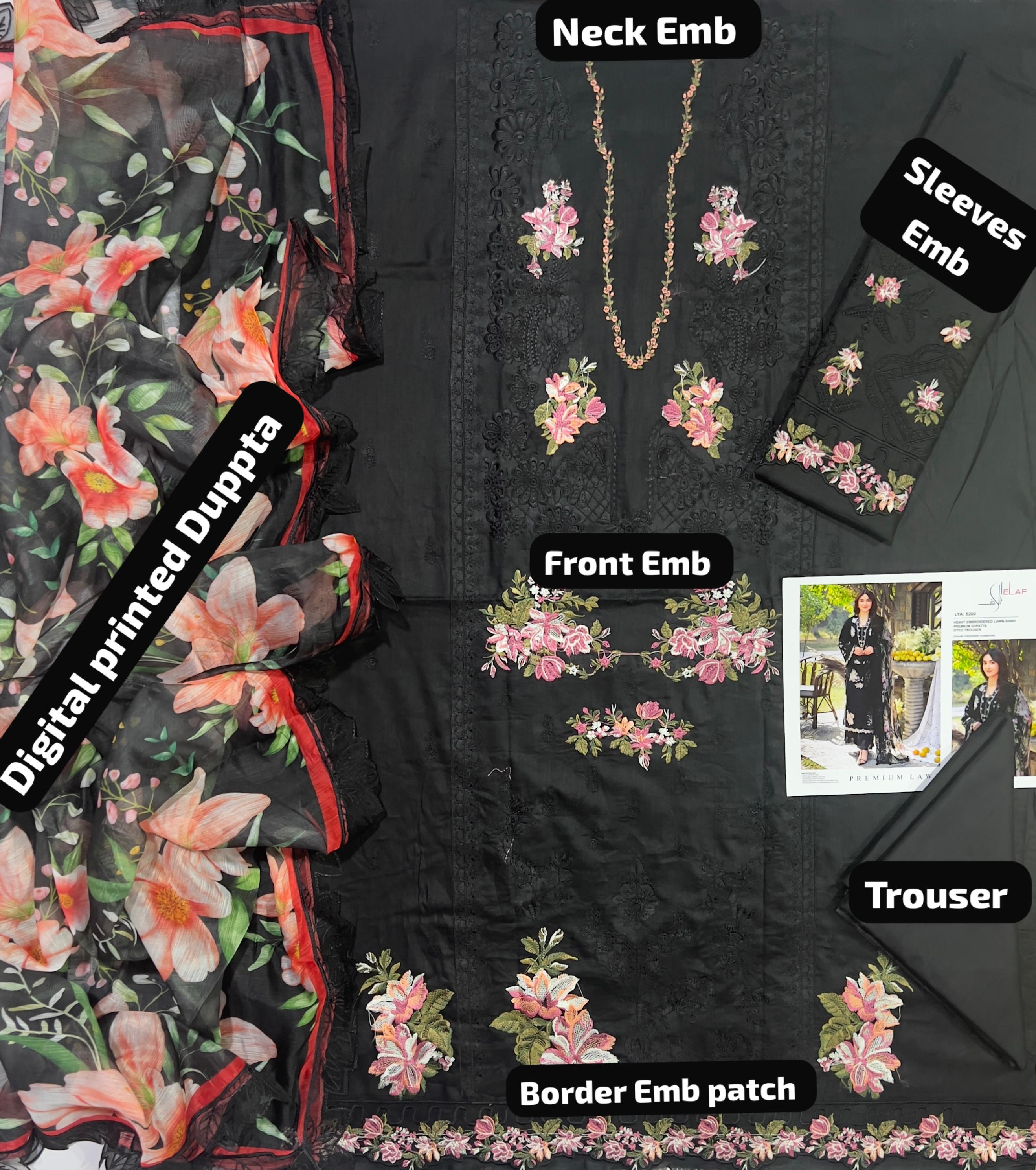 Elaf Heavy Embroidered Lawn 3-Piece with Digital Printed Monark Dupatta Unstitched DPS104