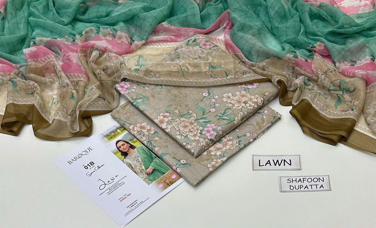 Digital Printed Lawn 3-Piece with Chiffon Dupatta Unstitched