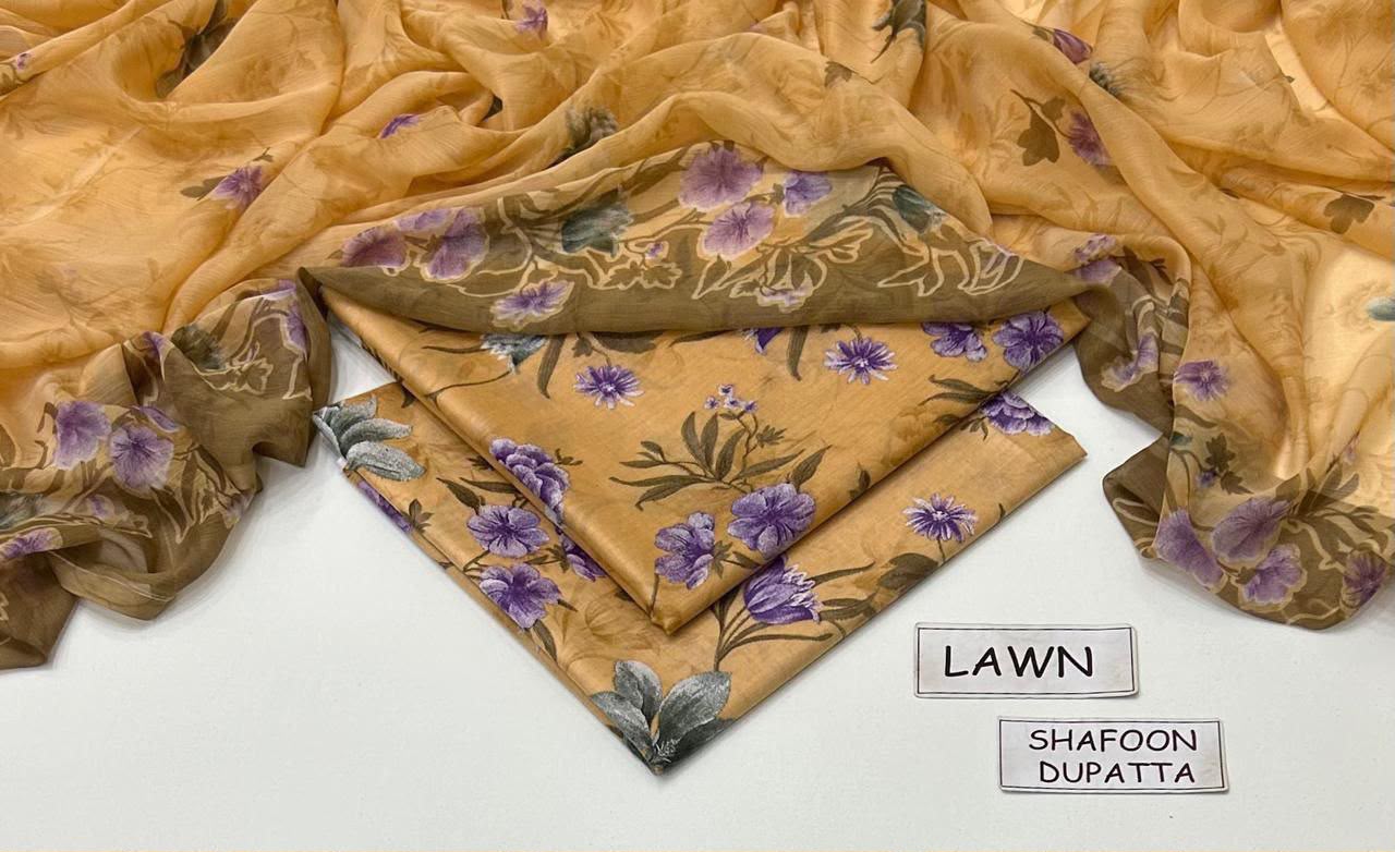 Digital Printed Lawn 3-Piece with Chiffon Dupatta Unstitched