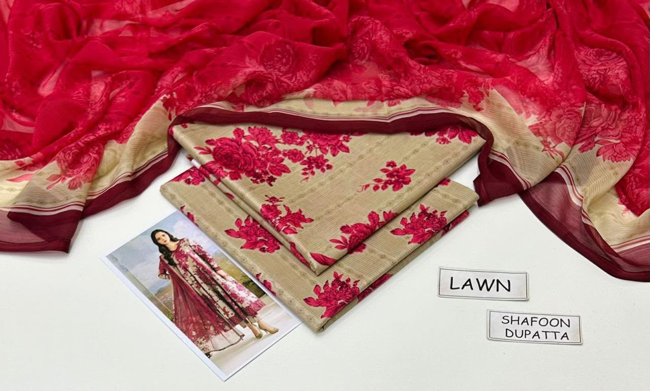 Digital Printed Lawn 3-Piece with Chiffon Dupatta Unstitched