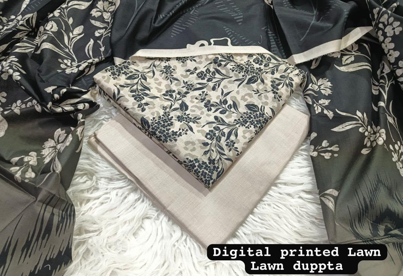 Digital Printed Lawn 3-Piece with Chiffon Dupatta Unstitched