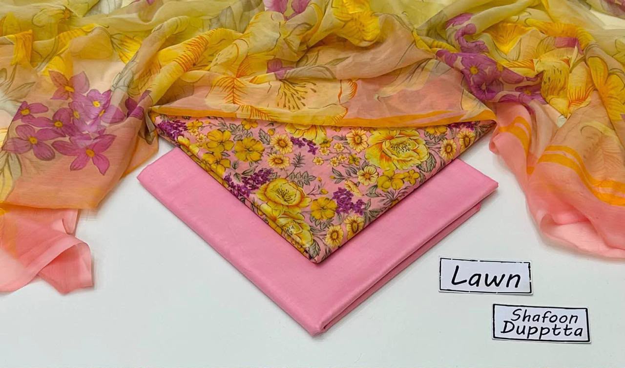 Digital Printed Lawn 3-Piece with Chiffon Dupatta Unstitched