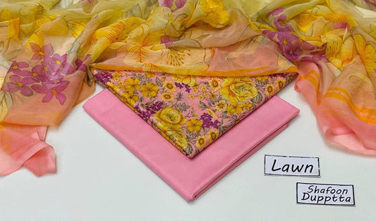 Digital Printed Lawn 3-Piece with Chiffon Dupatta Unstitched