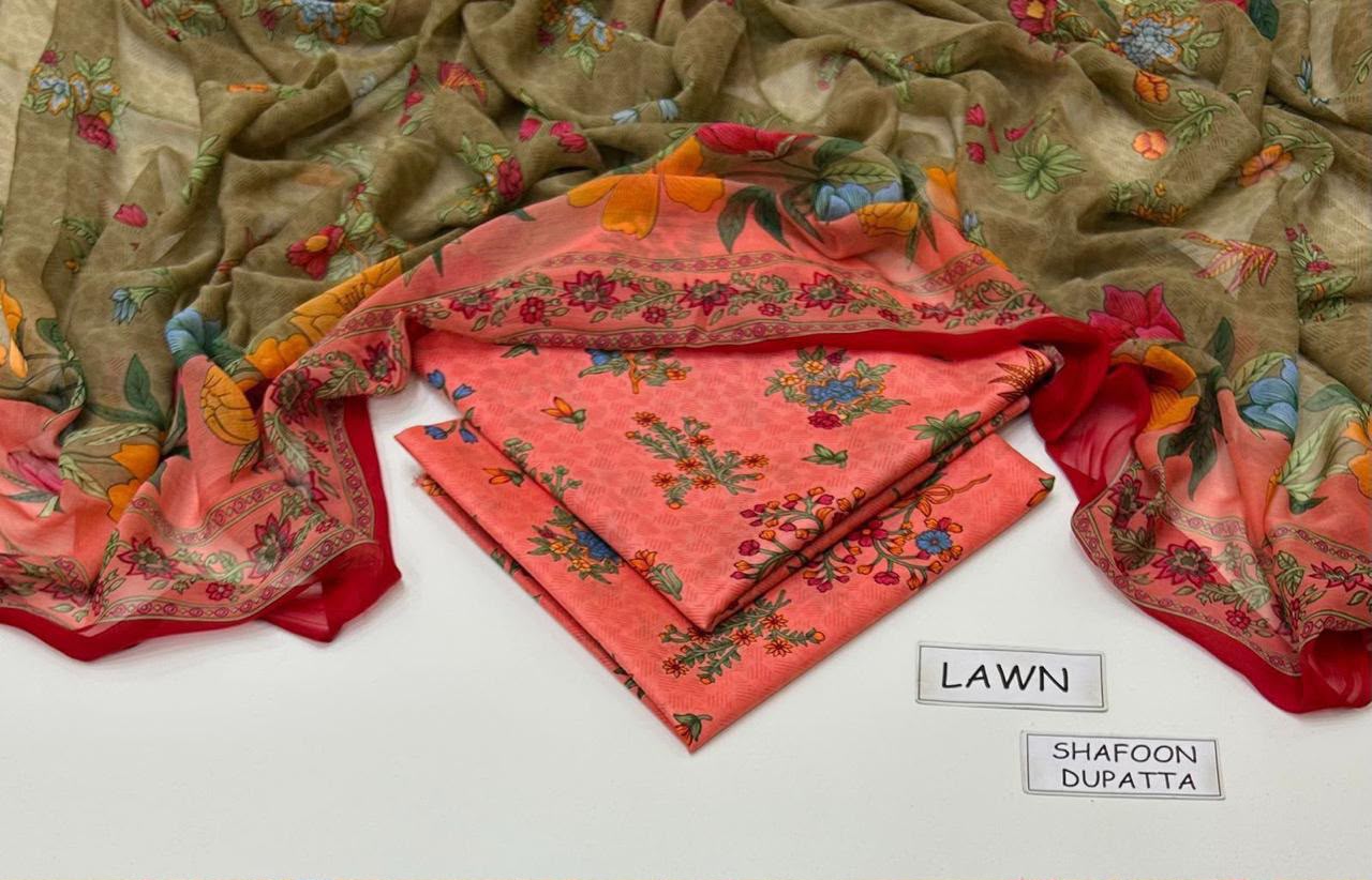 Digital Printed Lawn 3-Piece with Chiffon Dupatta Unstitched