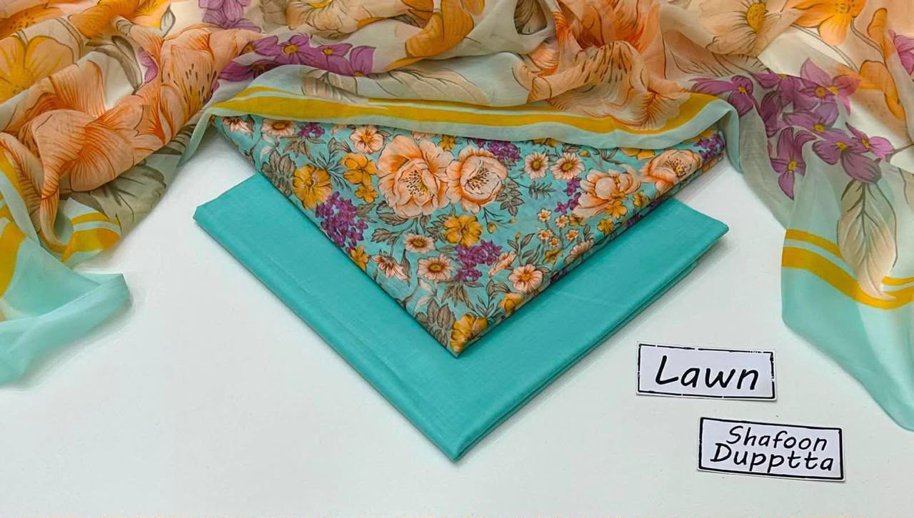Digital Printed Lawn 3-Piece with Chiffon Dupatta Unstitched