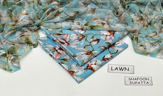 Digital Printed Lawn 3-Piece with Chiffon Dupatta Unstitched