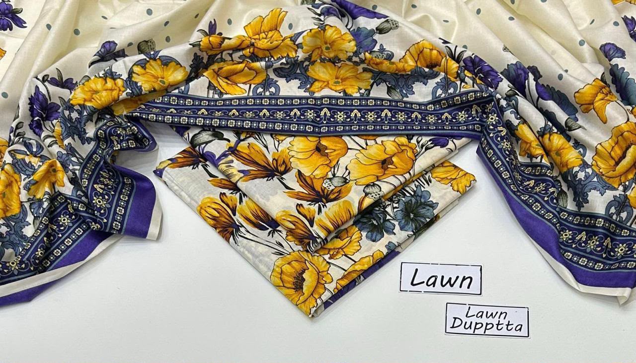 Digital Printed Lawn 3-Piece with Chiffon Dupatta Unstitched