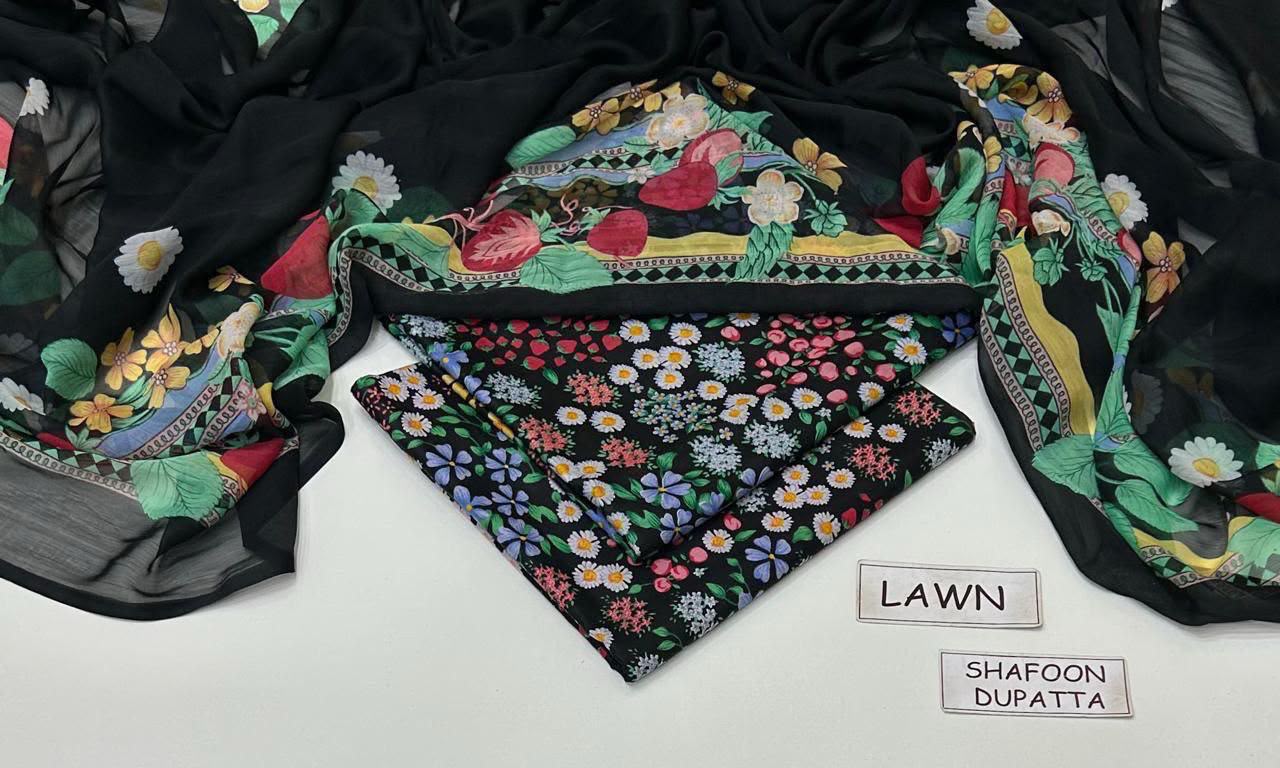 Digital Printed Lawn 3-Piece with Chiffon Dupatta Unstitched