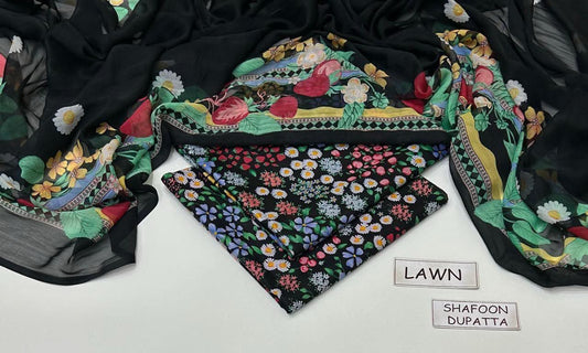 Digital Printed Lawn 3-Piece with Chiffon Dupatta Unstitched