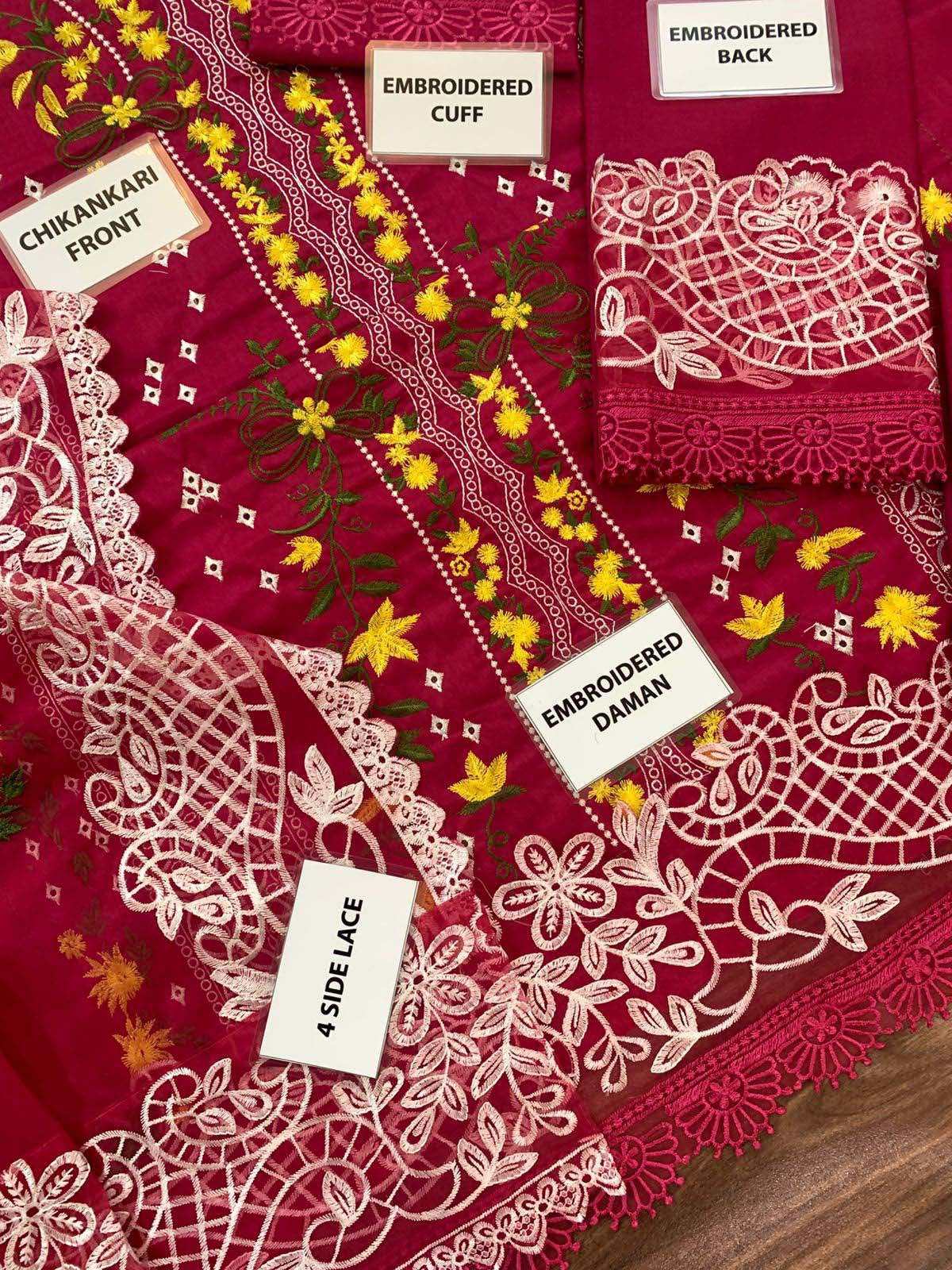 Mahnur Chikankari Cotton 3-Piece unstitched Suit KSA64
