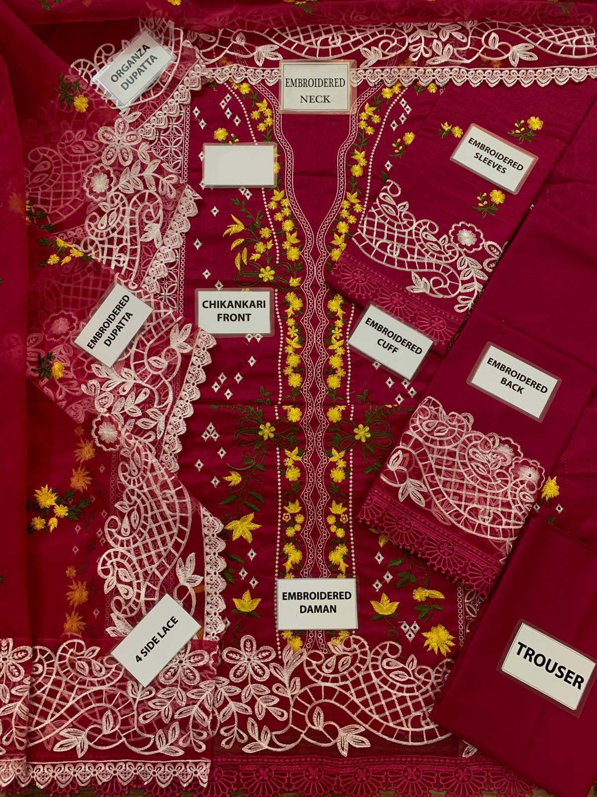 Mahnur Chikankari Cotton 3-Piece unstitched Suit KSA64