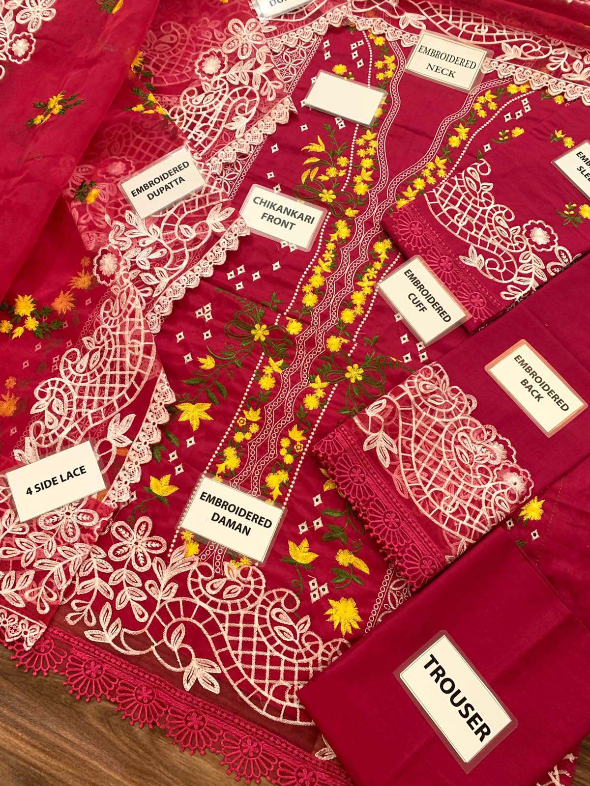Mahnur Chikankari Cotton 3-Piece unstitched Suit KSA64