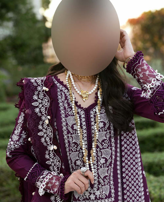 Crimson Chikankari Cotton 3-Piece unstitched Suit KSA65