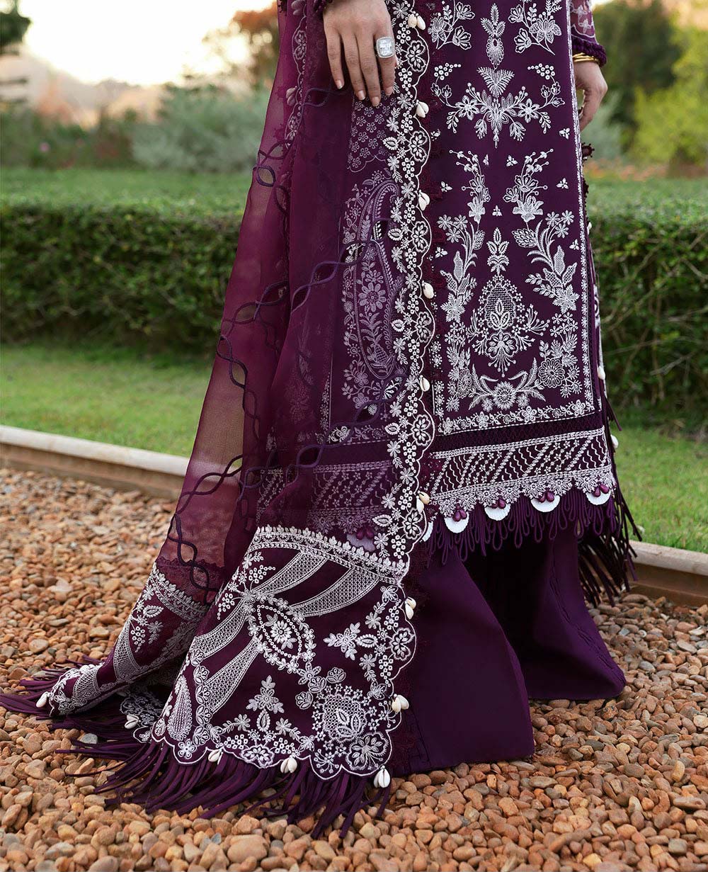 Crimson Chikankari Cotton 3-Piece unstitched Suit KSA65
